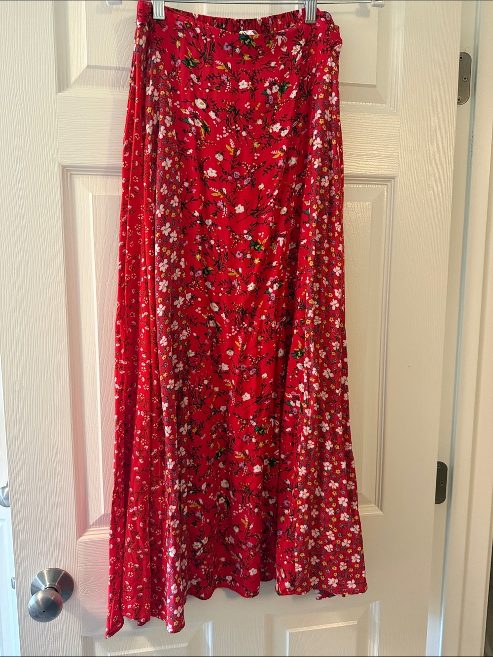 Red Floral Maxi Skirt - Women's Flowing A-Line